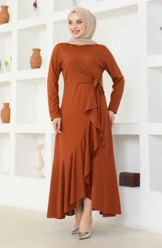 Yandan Bağlamalı Volanlı Elbise 1907-10 Taba
