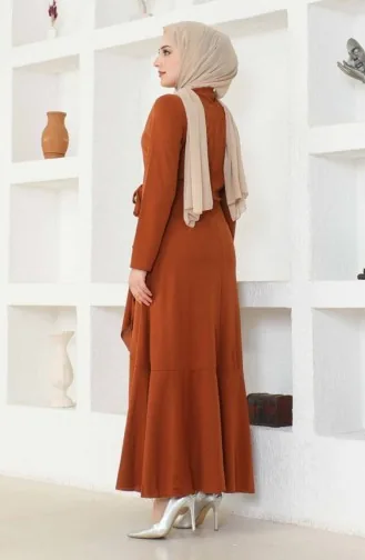 Yandan Bağlamalı Volanlı Elbise 1907-10 Taba