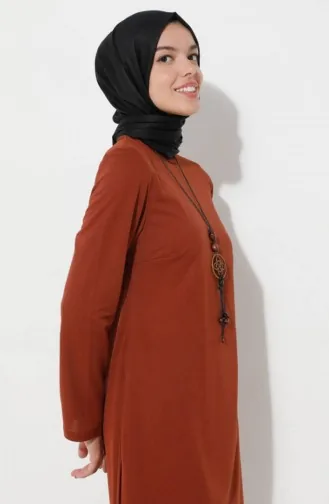 Ensemble Deux Pièces Tunique Pantalon Avec Collier 8585-10 Tan 8585-10