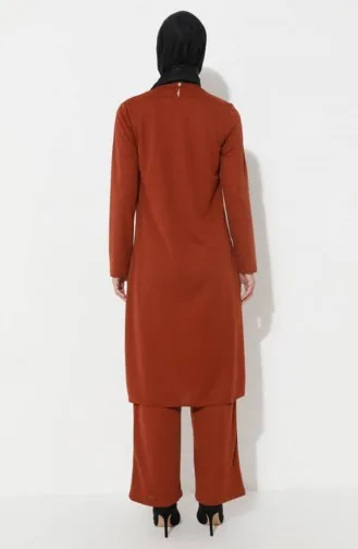 Ensemble Deux Pièces Tunique Pantalon Avec Collier 8585-10 Tan 8585-10