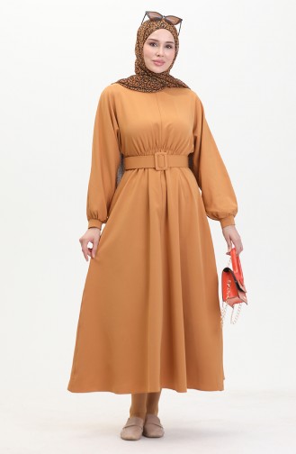 Jurk Met Geplooide Taille 8004-07 Mosterd 8004-07