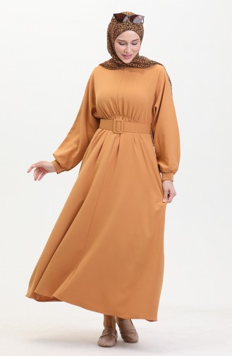 Jurk Met Geplooide Taille 8004-07 Mosterd 8004-07