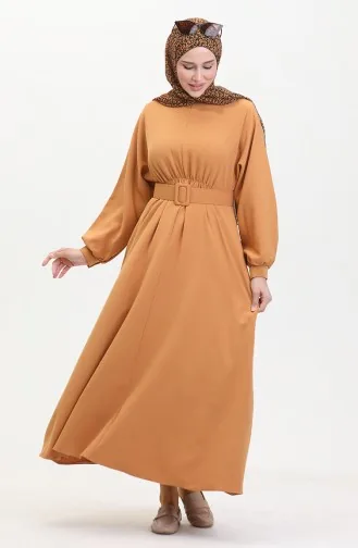 Jurk Met Geplooide Taille 8004-07 Mosterd 8004-07