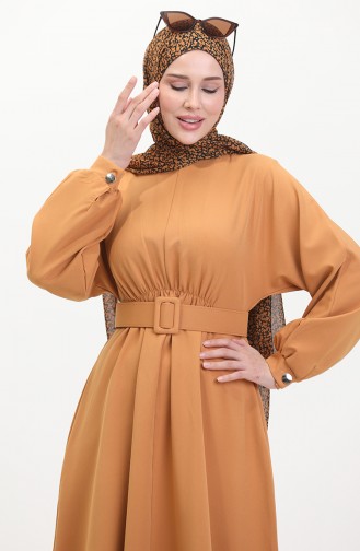 Jurk Met Geplooide Taille 8004-07 Mosterd 8004-07