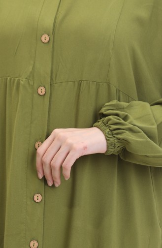 Geknöpftes Kleid Mit Elastischen Ärmeln 0463-01 Ölgrün 0463-01