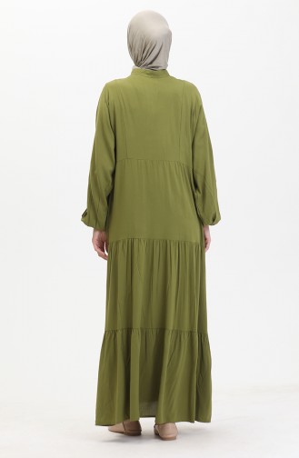 Geknöpftes Kleid Mit Elastischen Ärmeln 0463-01 Ölgrün 0463-01