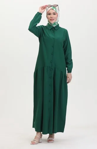 Robe Froncee Boutonnée 0449-02 Vert Emeraude 0449-02