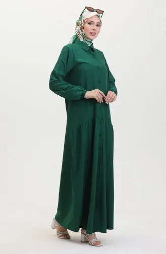Robe Froncee Boutonnée 0449-02 Vert Emeraude 0449-02