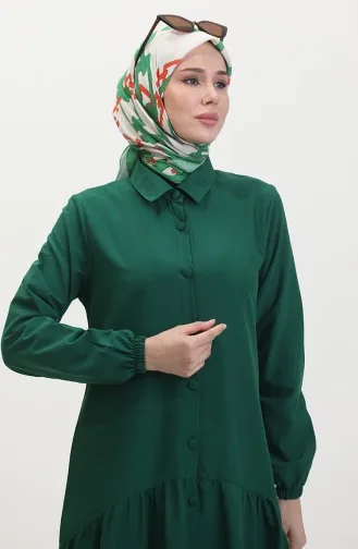 Robe Froncee Boutonnée 0449-02 Vert Emeraude 0449-02