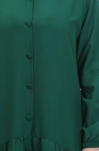 Robe Froncee Boutonnée 0449-02 Vert Emeraude 0449-02