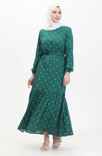 Robe A Ceinture A Motif Ancre 0461-04 Vert Emeraude 0461-04