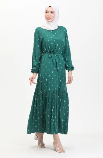 Robe A Ceinture A Motif Ancre 0461-04 Vert Emeraude 0461-04