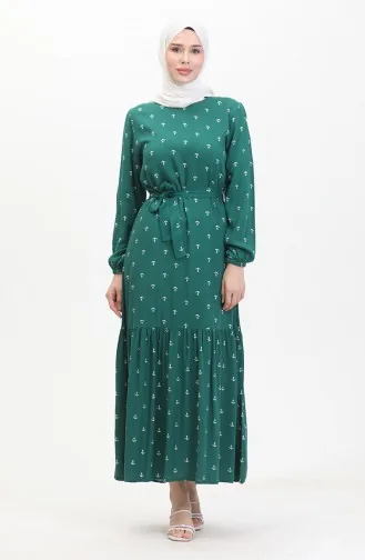 Robe A Ceinture A Motif Ancre 0461-04 Vert Emeraude 0461-04