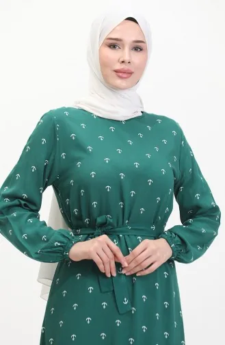 Robe A Ceinture A Motif Ancre 0461-04 Vert Emeraude 0461-04