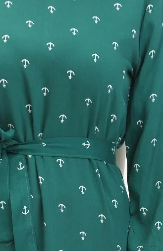 Robe A Ceinture A Motif Ancre 0461-04 Vert Emeraude 0461-04