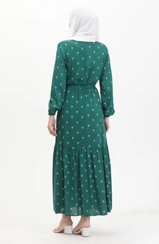 Robe A Ceinture A Motif Ancre 0461-04 Vert Emeraude 0461-04