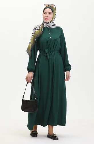 Buttoned Belted Dress 0462-02 Emerald Green 0462-02