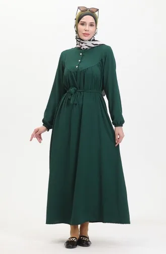 Buttoned Belted Dress 0462-02 Emerald Green 0462-02