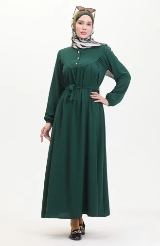 Buttoned Belted Dress 0462-02 Emerald Green 0462-02