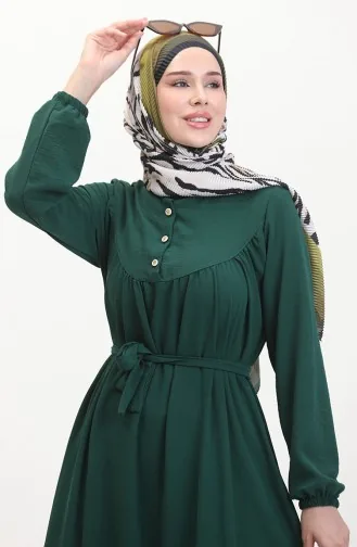 Buttoned Belted Dress 0462-02 Emerald Green 0462-02