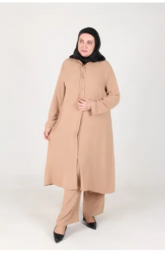 Aykal Ayrobin Ensemble 2 Pièces Boutonné Grande Taille 2613-02 Biscuit 2613-02