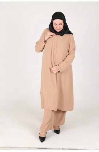 Aykal Ayrobin Ensemble 2 Pièces Boutonné Grande Taille 2613-02 Biscuit 2613-02
