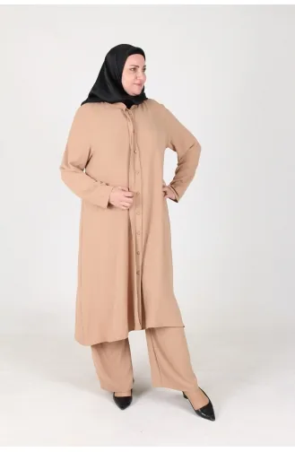 Aykal Ayrobin Ensemble 2 Pièces Boutonné Grande Taille 2613-02 Biscuit 2613-02