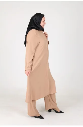 Aykal Ayrobin Ensemble 2 Pièces Boutonné Grande Taille 2613-02 Biscuit 2613-02