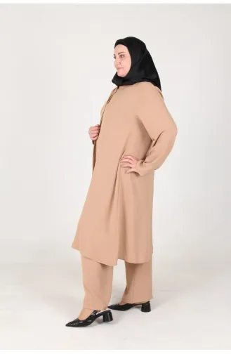 Aykal Ayrobin Ensemble 2 Pièces Boutonné Grande Taille 2613-02 Biscuit 2613-02