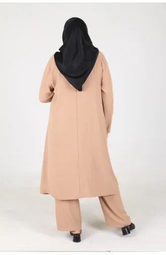Aykal Ayrobin Ensemble 2 Pièces Boutonné Grande Taille 2613-02 Biscuit 2613-02