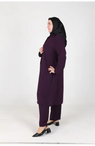 Aykal Ayrobin Costume 2 Pièces Boutonné Grande Taille 2613-08 Prune 2613-08