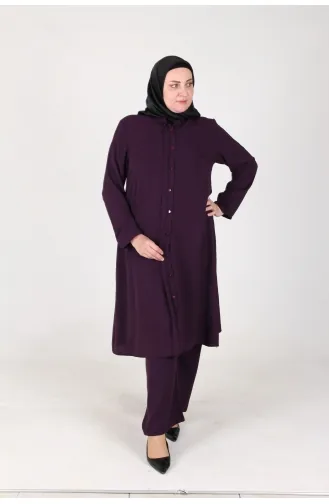 Aykal Ayrobin Costume 2 Pièces Boutonné Grande Taille 2613-08 Prune 2613-08