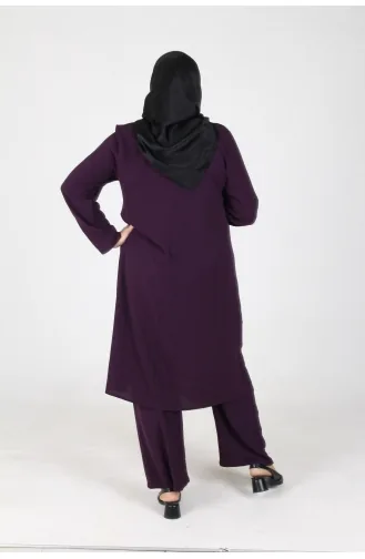 Aykal Ayrobin Costume 2 Pièces Boutonné Grande Taille 2613-08 Prune 2613-08