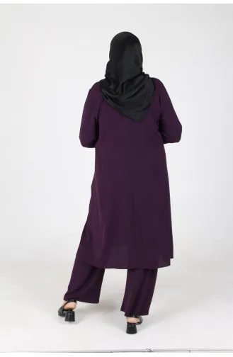 Aykal Ayrobin Costume 2 Pièces Boutonné Grande Taille 2613-08 Prune 2613-08