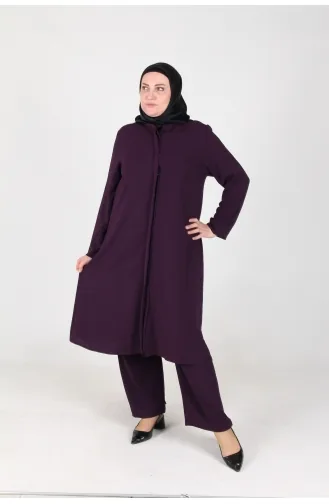 Aykal Ayrobin Costume 2 Pièces Boutonné Grande Taille 2613-08 Prune 2613-08