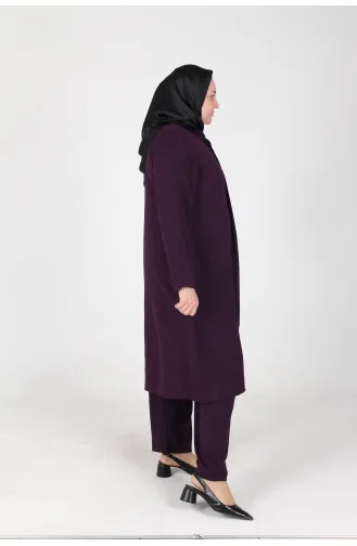 Aykal Ayrobin Costume 2 Pièces Boutonné Grande Taille 2613-08 Prune 2613-08