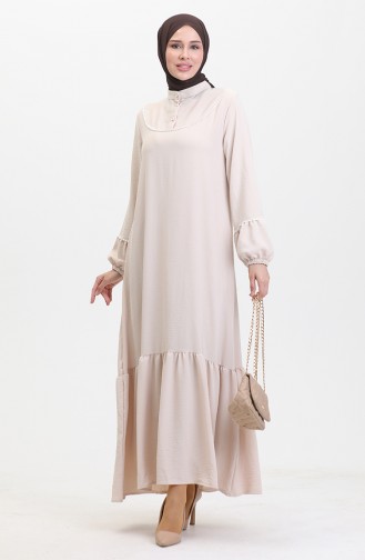 Robe Brodée Manches Elastiques 0470-04 Beige 0470-04