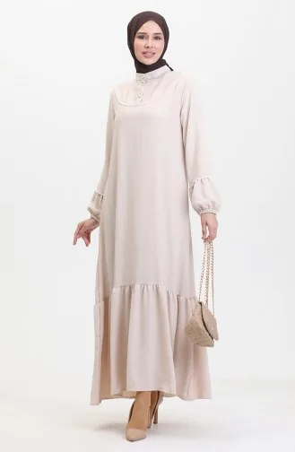 Embroidered Dress With Elastic Sleeves 0470-04 Beige 0470-04