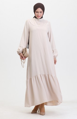 Robe Brodée Manches Elastiques 0470-04 Beige 0470-04