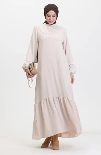 Embroidered Dress With Elastic Sleeves 0470-04 Beige 0470-04