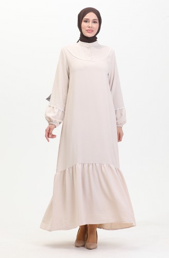 Robe Brodée Manches Elastiques 0470-04 Beige 0470-04