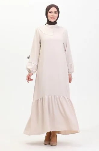 Embroidered Dress With Elastic Sleeves 0470-04 Beige 0470-04