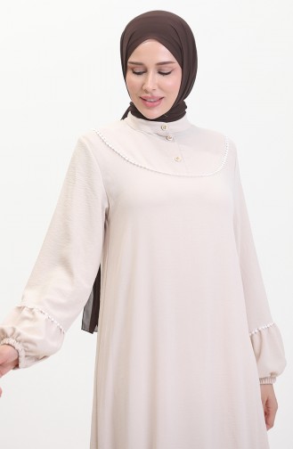 Robe Brodée Manches Elastiques 0470-04 Beige 0470-04