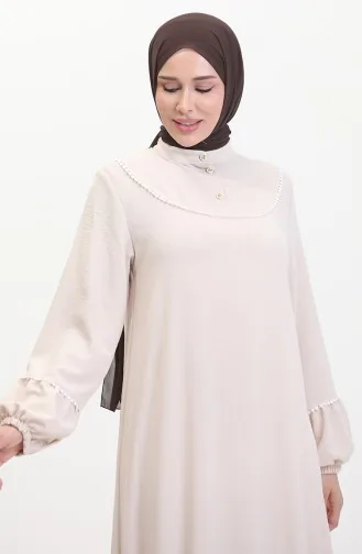 Embroidered Dress With Elastic Sleeves 0470-04 Beige 0470-04