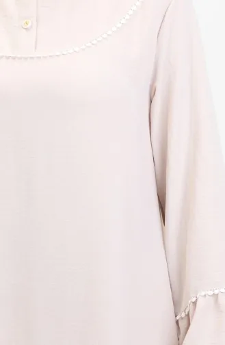 Embroidered Dress With Elastic Sleeves 0470-04 Beige 0470-04