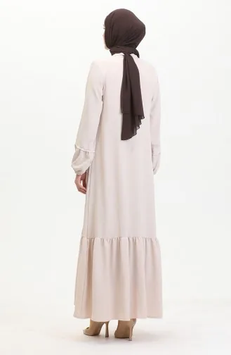 Embroidered Dress With Elastic Sleeves 0470-04 Beige 0470-04