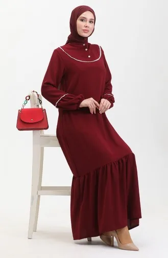 Robe Brodée A Manches Elastiques 0470-03 Rouge Claret 0470-03