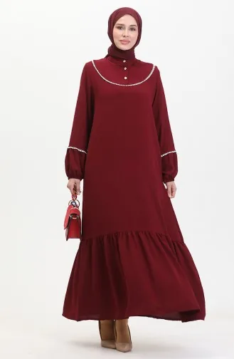 Robe Brodée A Manches Elastiques 0470-03 Rouge Claret 0470-03