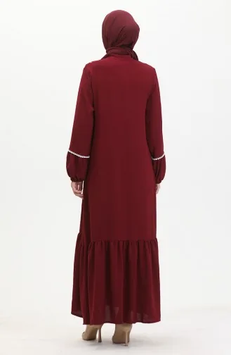 Robe Brodée A Manches Elastiques 0470-03 Rouge Claret 0470-03