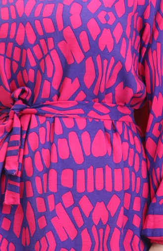 Robe Viscose A Motifs Et Ceinturée 0473-02 Fuchsia 0473-02